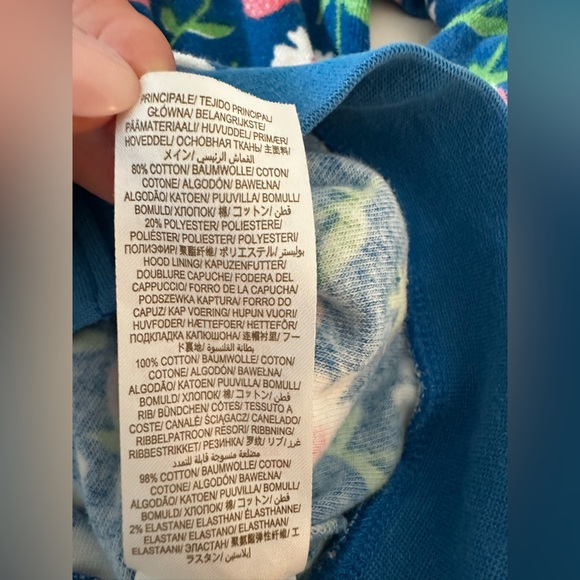 Mini Boden Toweling Blue Strawberry Flowers Zip Up Hoodie, 7/8 - Picture 6 of 8